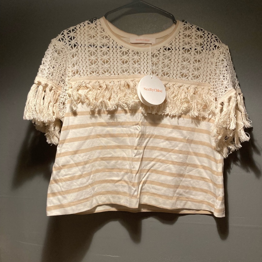 NWT see by Chloe fringe striped shirt size medium